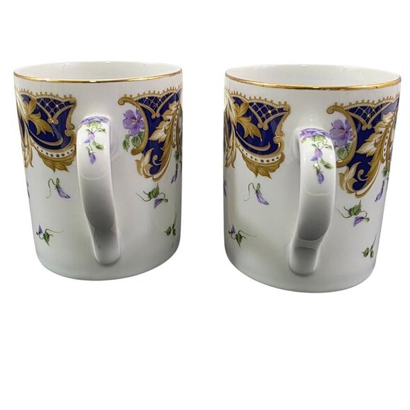 Andrea by Sadek Royal Violets Gold Rim 10 Oz Porcelain Mugs Cups – Set of 2 - Picture 11 of 16